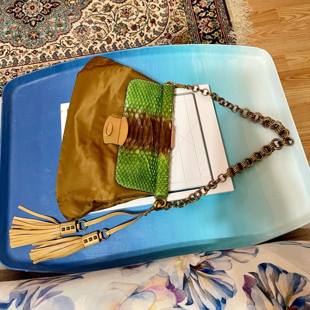 Prada Exotic Green & Brown Python Microfiber Bag - image 3